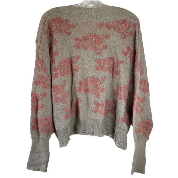 Anthropologie Lucila Floral Print Alpaca Acrylic Blend Distressed Hem Medium - Picture 2 of 10